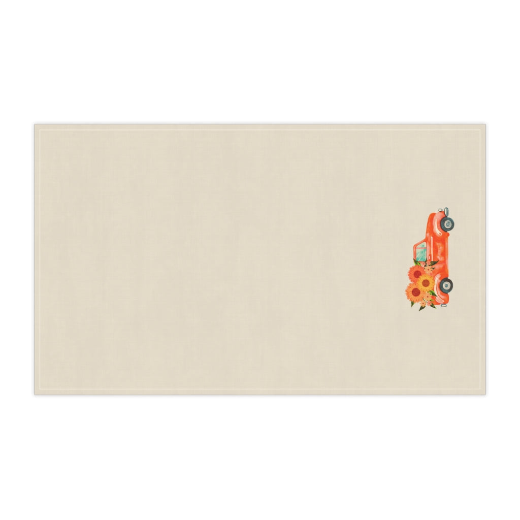 Lifestyle Details - Ecru Kitchen Towel - Bright Orange Rustic Autumn Truck & Sunflowers - Horizontal