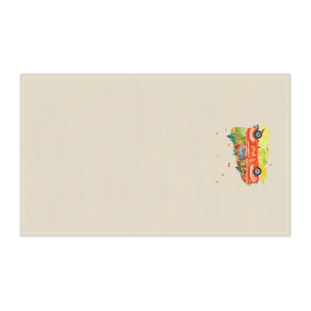 Lifestyle Details - Ecru Kitchen Towel - Bright Orange Rustic Autumn Truck with Leaves - Horizontal