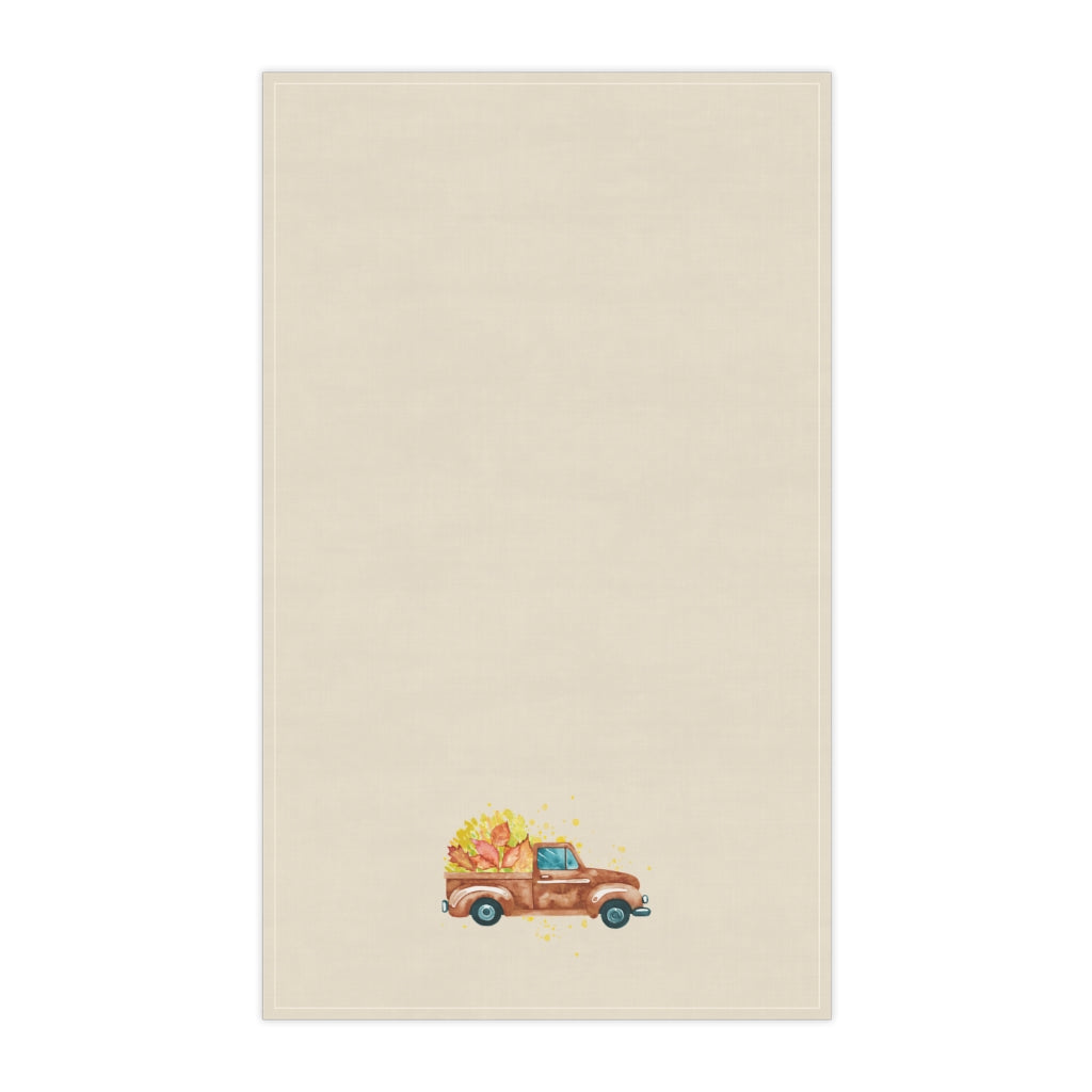 Lifestyle Details - Ecru Kitchen Towel - Brown Rustic Autumn Truck - Vertical