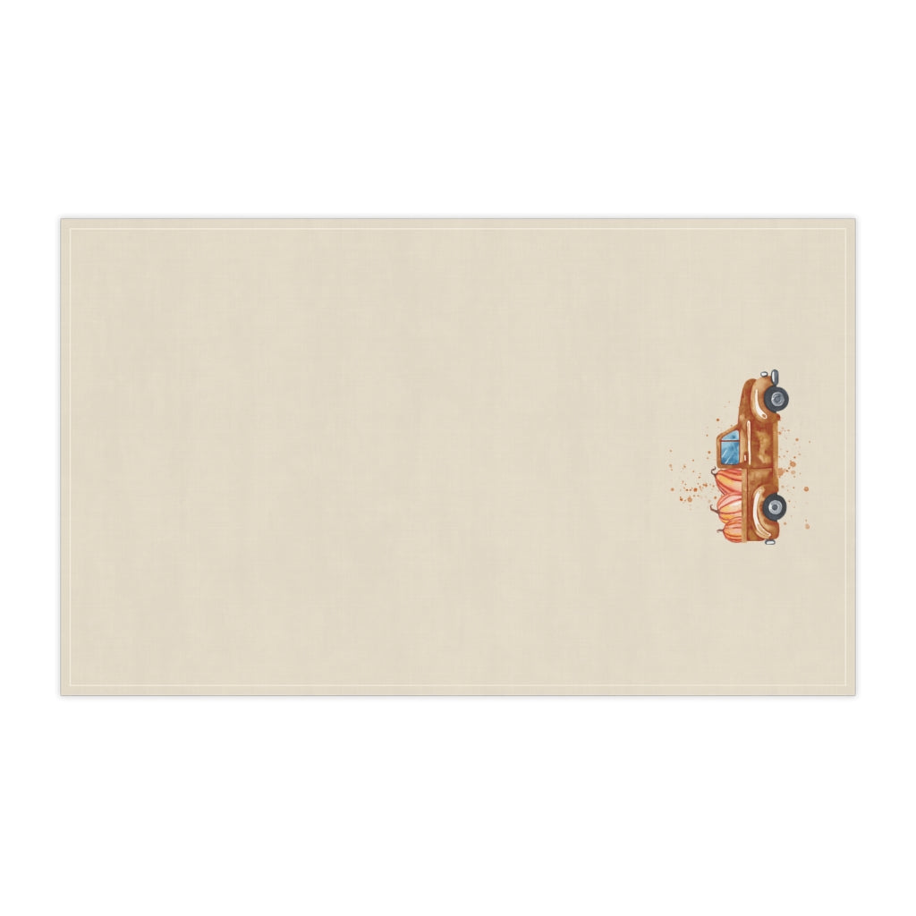 Lifestyle Details - Ecru Kitchen Towel - Brown Rustic Autumn Truck with Pumpkins - Horizontal