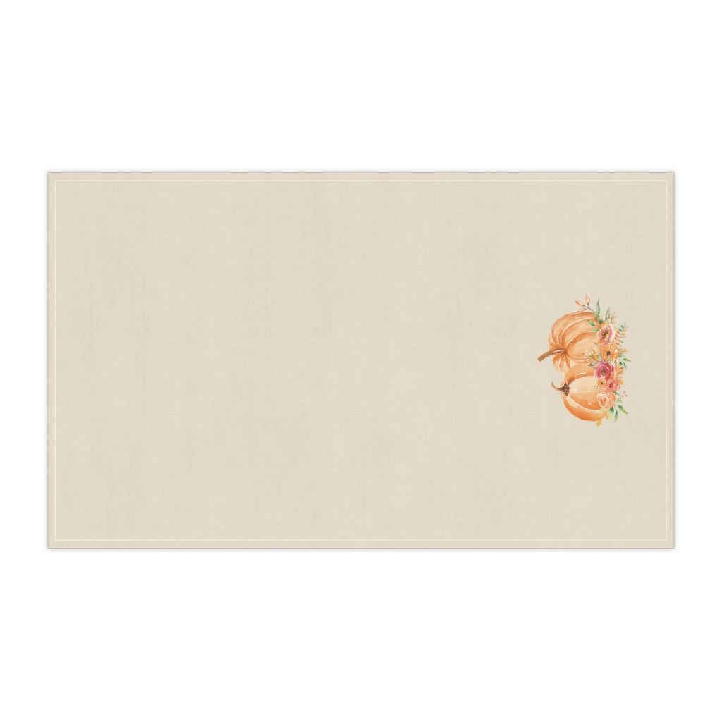 Lifestyle Details - Ecru Kitchen Towel - Orange Pumpkins Watercolor Arrangement - Horizontal