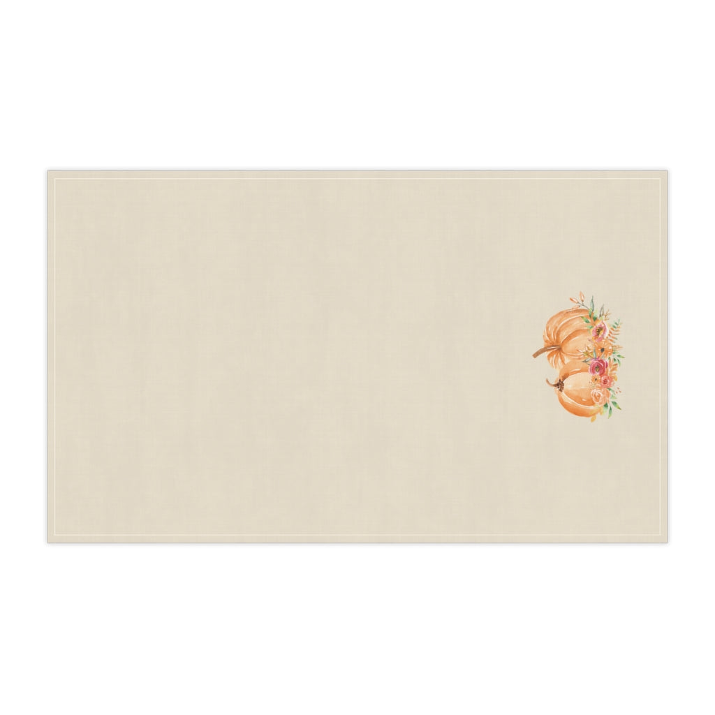 Lifestyle Details - Ecru Kitchen Towel - Orange Pumpkins Watercolor Arrangement - Vertical