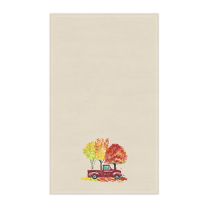 Lifestyle Details - Ecru Kitchen Towel - Red Rustic Autumn Truck with Trees - Vertical