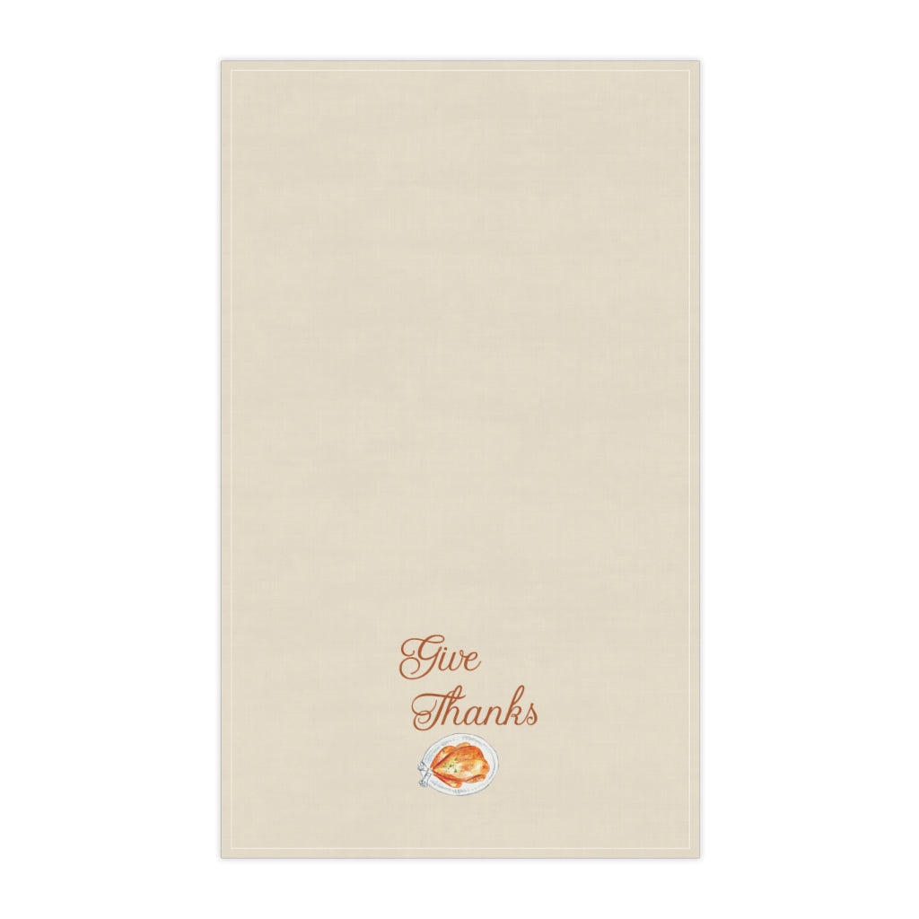 Lifestyle Details - Ecru Kitchen Towel - Watercolor Turkey - Give Thanks - Vertical