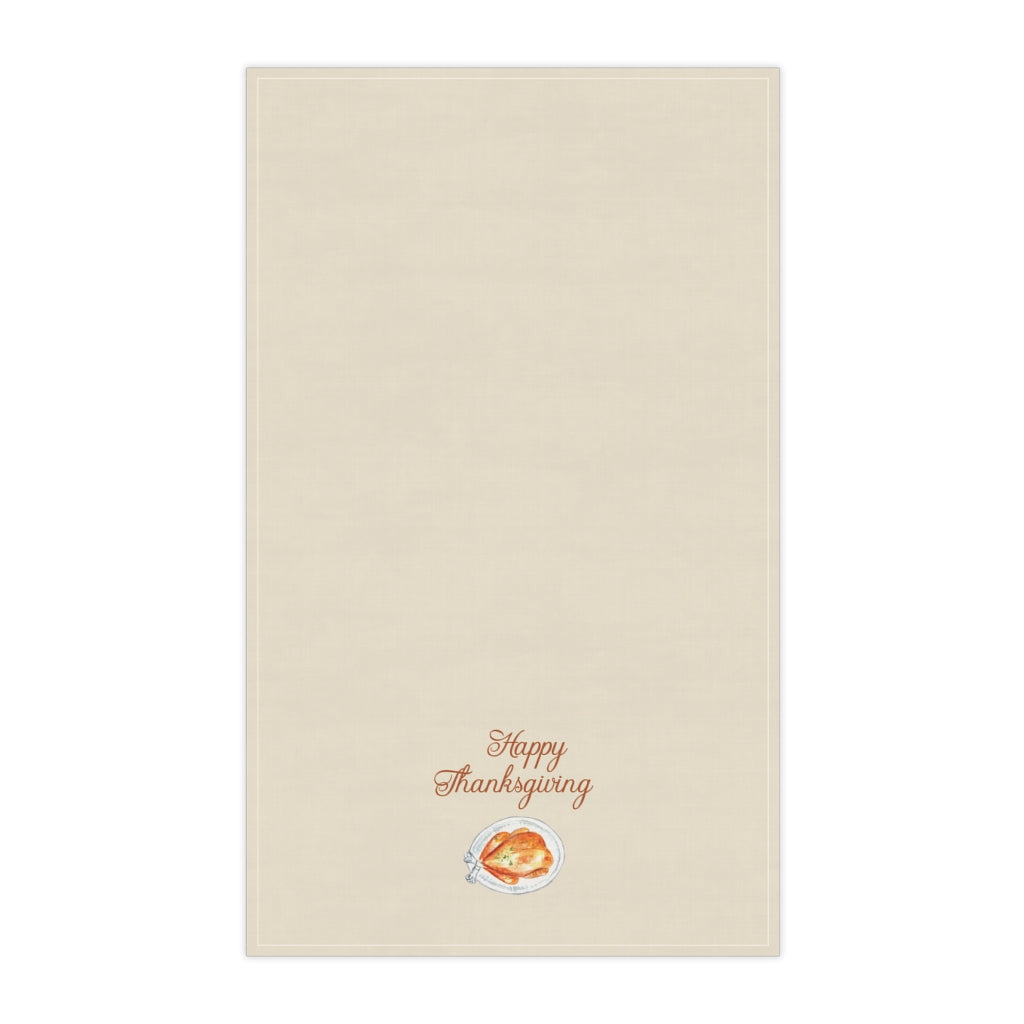 Lifestyle Details - Ecru Kitchen Towel - Watercolor Turkey - Happy Thanksgiving - Vertical