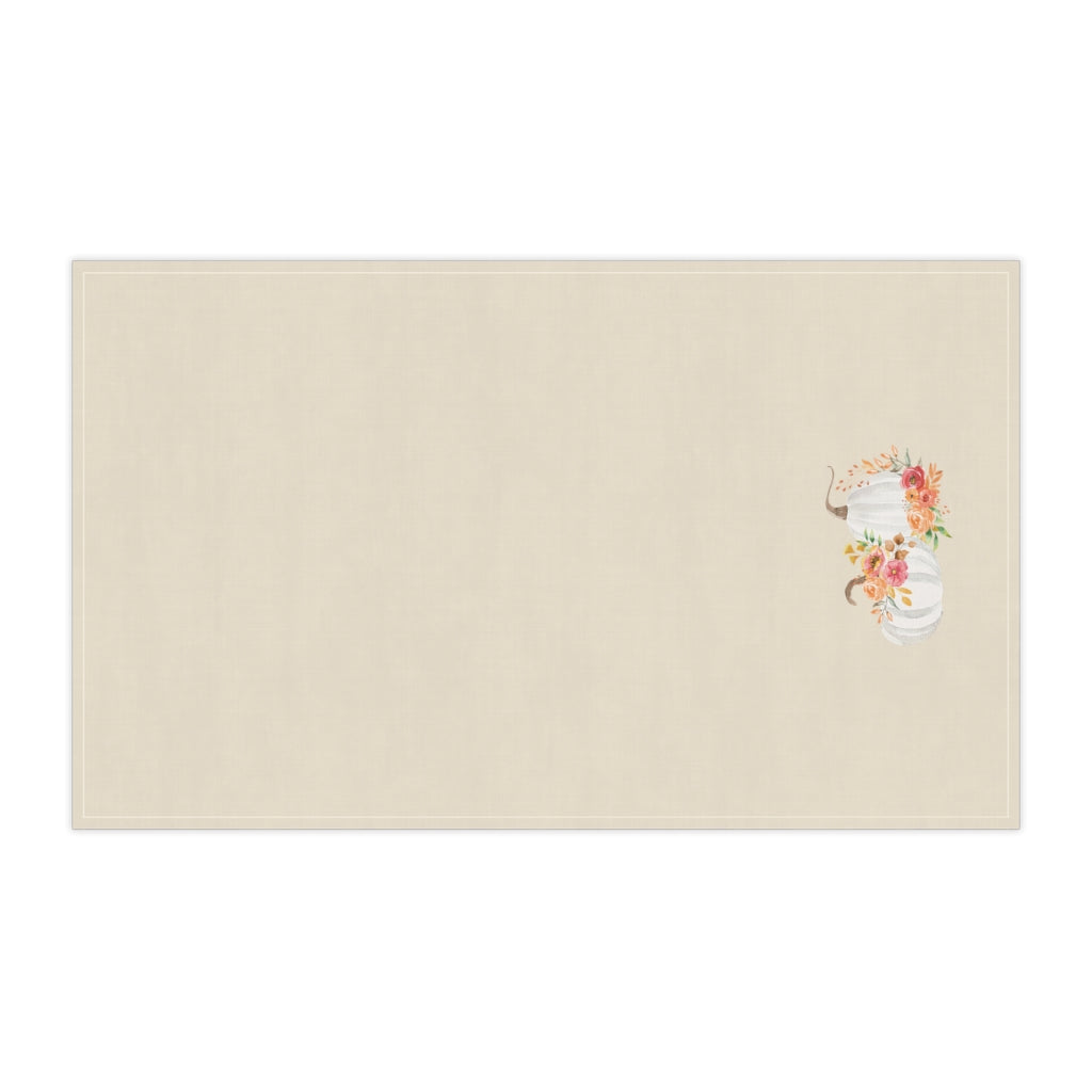 Lifestyle Details - Ecru Kitchen Towel - White Pumpkins Watercolor Arrangement - Vertical