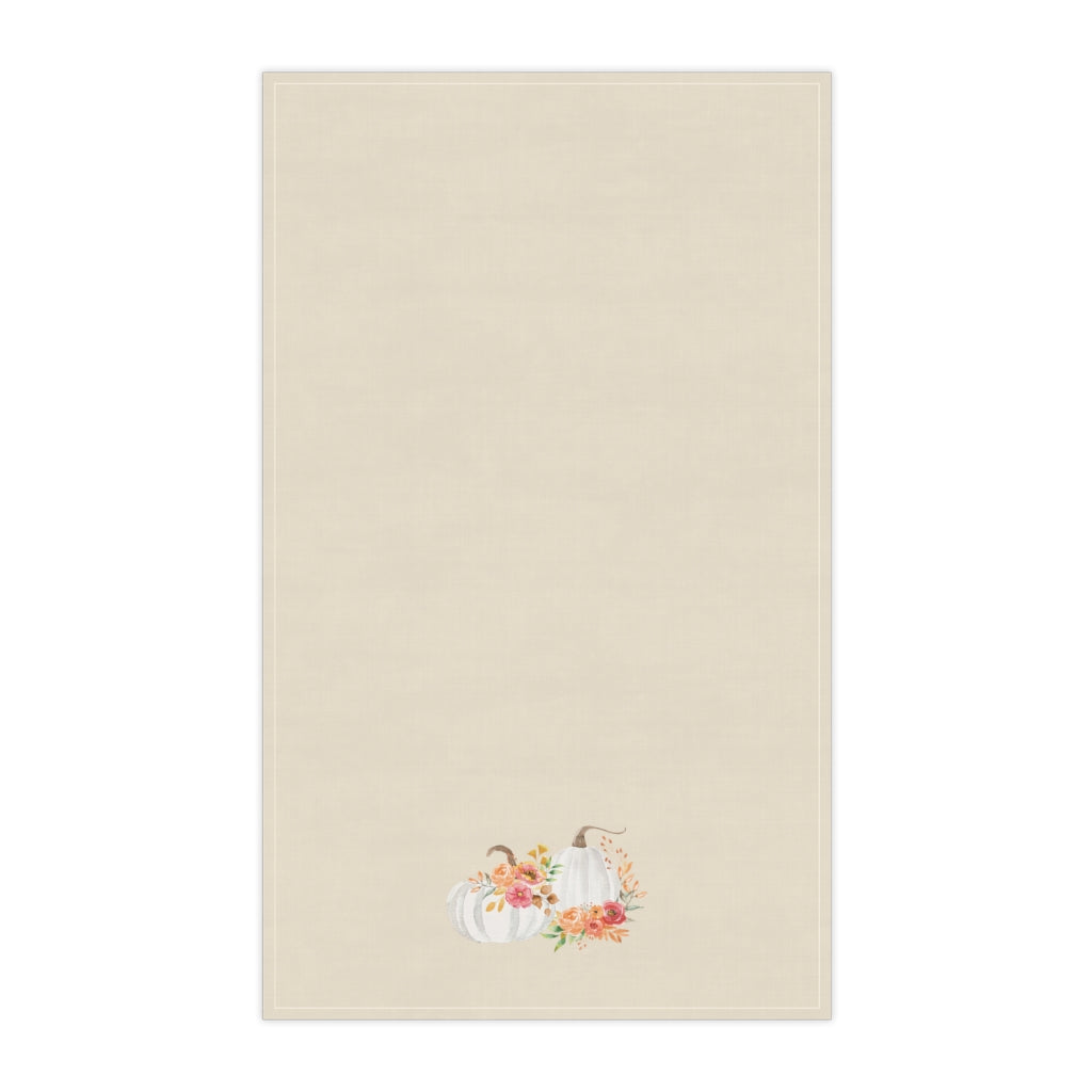 Lifestyle Details - Ecru Kitchen Towel - White Pumpkins Watercolor Arrangement - Vertical