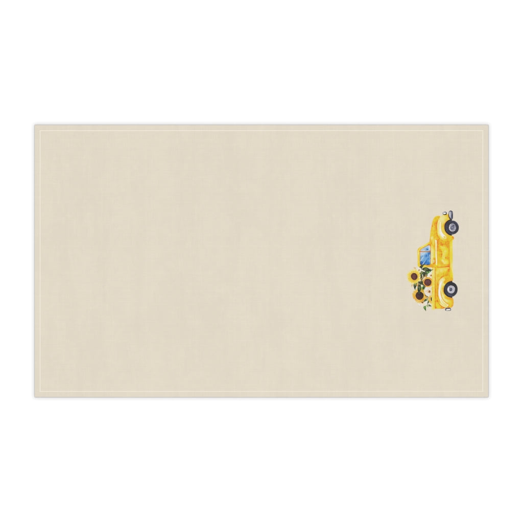 Lifestyle Details - Ecru Kitchen Towel - Yellow Rustic Autumn Truck & Sunflowers - Horizontal