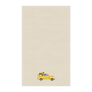 Lifestyle Details - Ecru Kitchen Towel - Yellow Rustic Autumn Truck & Sunflowers - Vertical