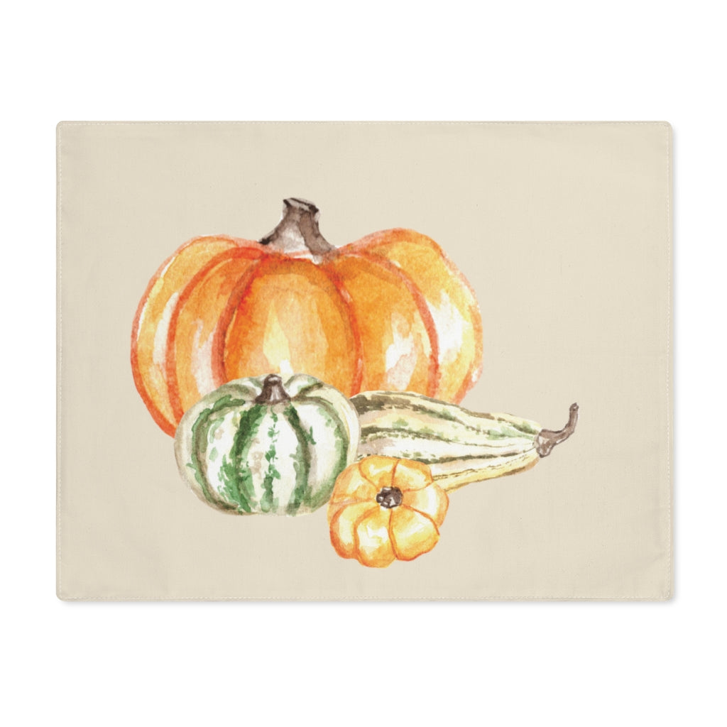 Lifestyle Details - Ecru Placemat - Watercolor Autumn Squash Arrangement - Front View