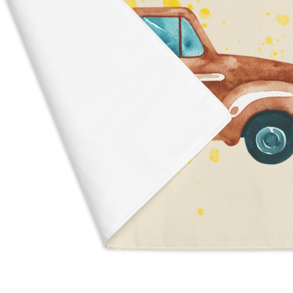 Lifestyle Details - Ecru Table Placemat - Brown Rustic Autumn Truck - Front View