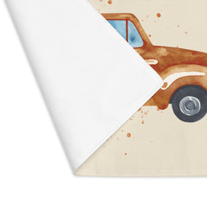 Lifestyle Details - Ecru Table Placemat - Brown Rustic Autumn Truck & Pumpkins - Flipped