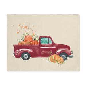 Lifestyle Details - Ecru Table Placemat - Burgundy Rustic Autumn Truck - Front View
