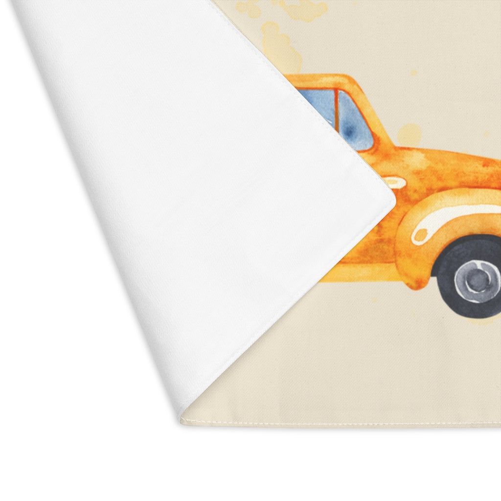 Lifestyle Details - Ecru Table Placemat - Orange Rustic Autumn Truck - Front View
