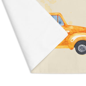 Lifestyle Details - Ecru Table Placemat - Orange Rustic Autumn Truck - Flipped