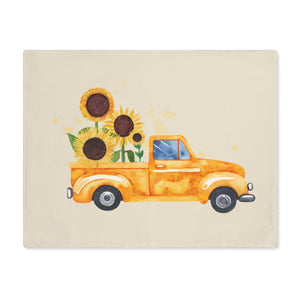 Lifestyle Details - Ecru Table Placemat - Orange Rustic Autumn Truck - Front View
