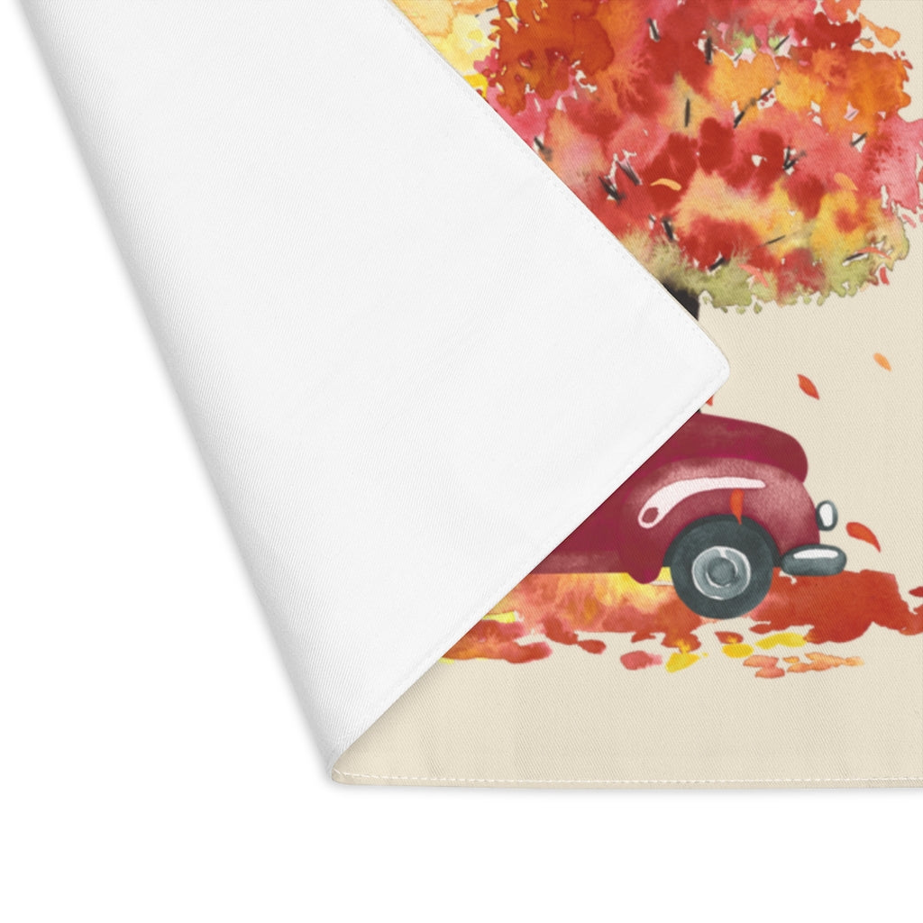 Lifestyle Details - Ecru Table Placemat - Red Rustic Autumn Truck - Front View