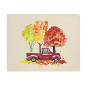 Lifestyle Details - Ecru Table Placemat - Red Rustic Autumn Truck - Front View