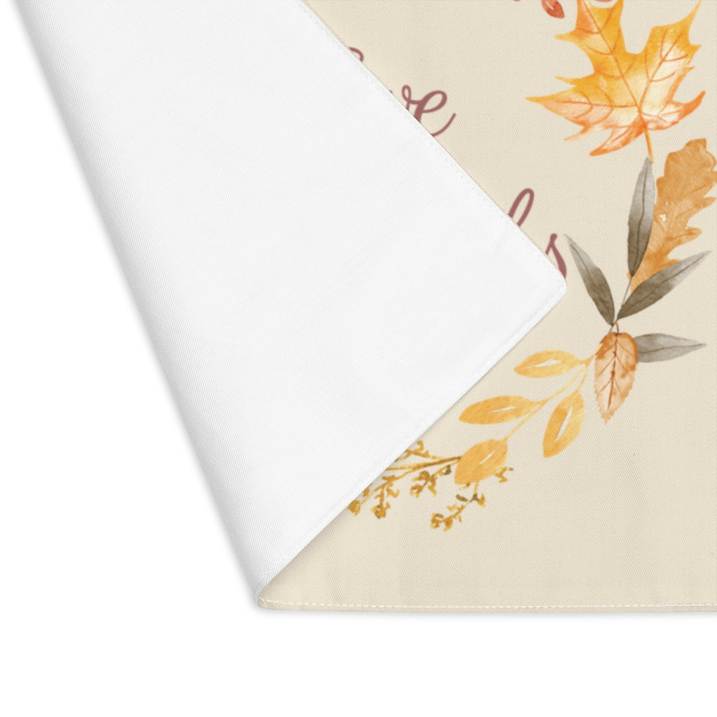 Lifestyle Details - Ecru Table Placemat - Watercolor Wreath - Give Thanks - Front View