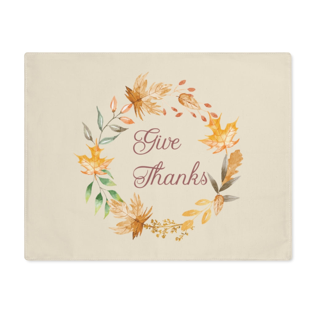Lifestyle Details - Ecru Table Placemat - Watercolor Wreath - Give Thanks - Front View