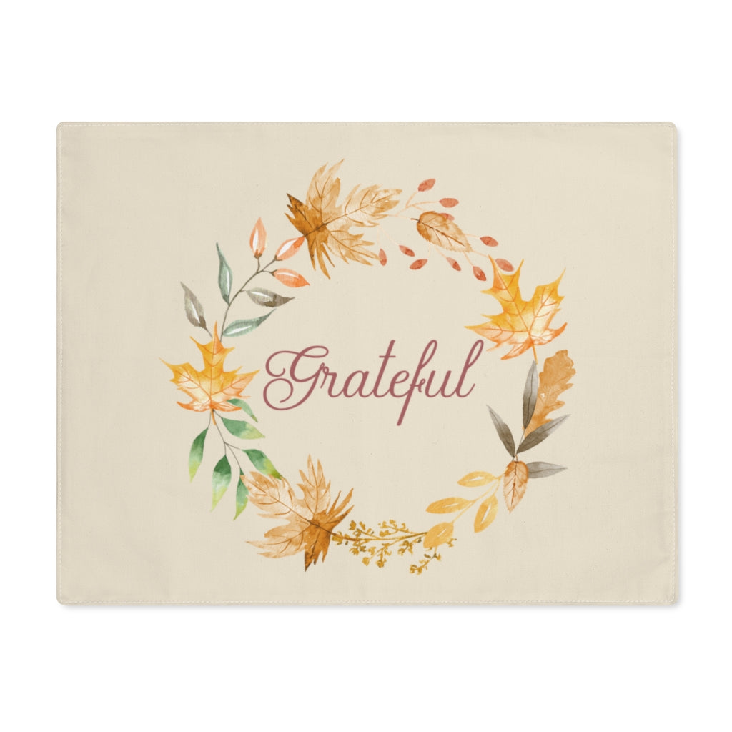 Lifestyle Details - Ecru Table Placemat - Watercolor Wreath - Grateful - Front View