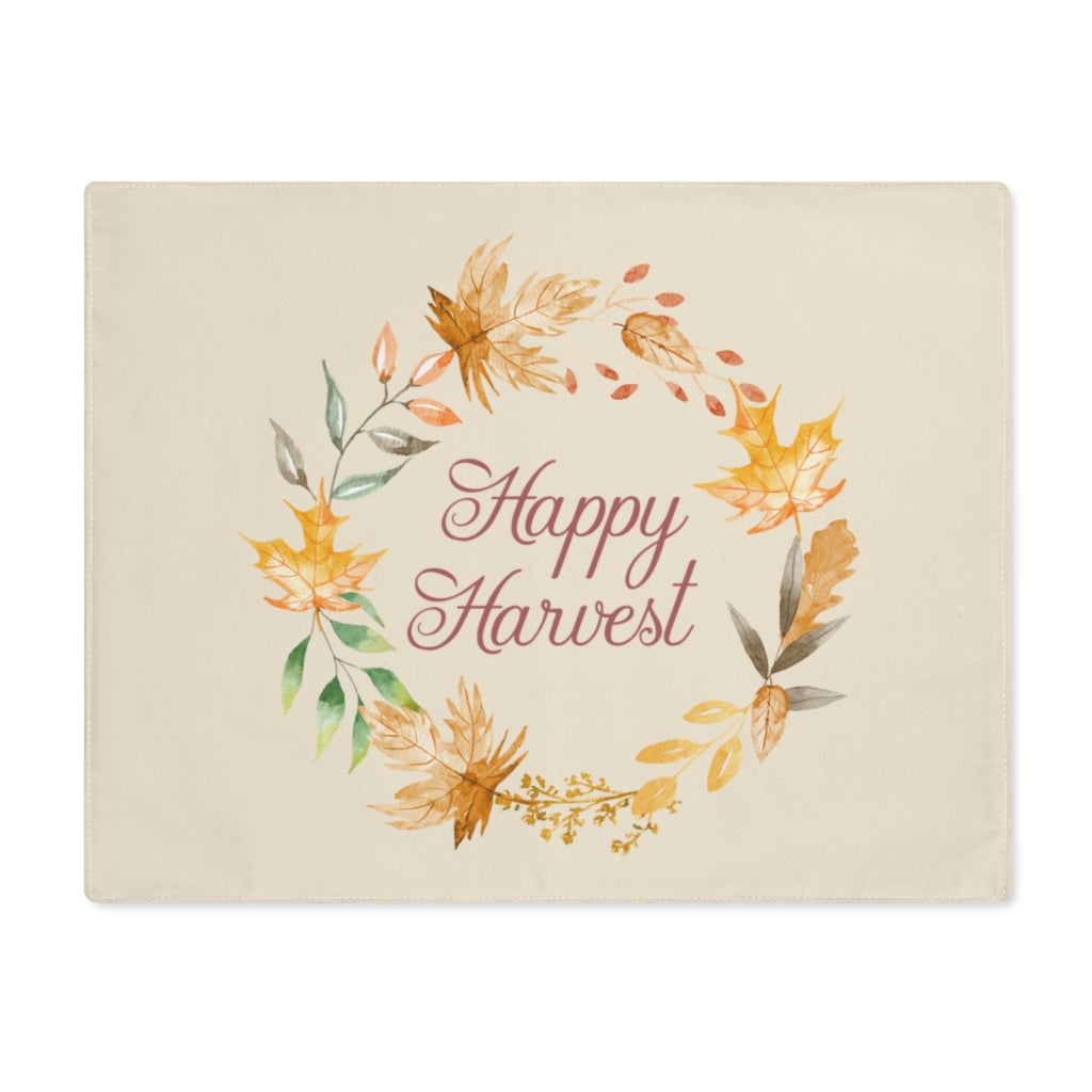 Lifestyle Details - Ecru Table Placemat - Watercolor Wreath - Happy Harvest - Front View