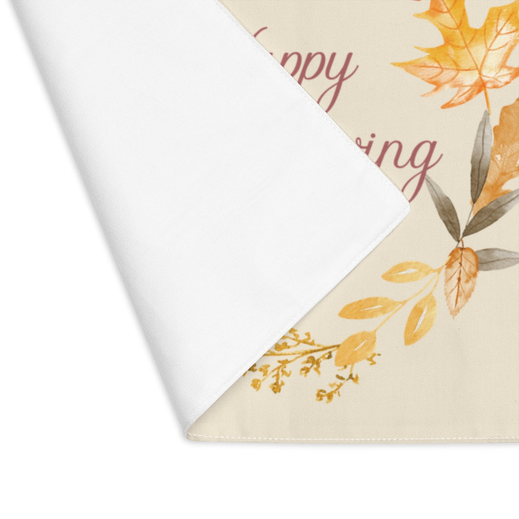 Lifestyle Details - Ecru Table Placemat - Watercolor Wreath - Happy Thanksgiving - Flipped