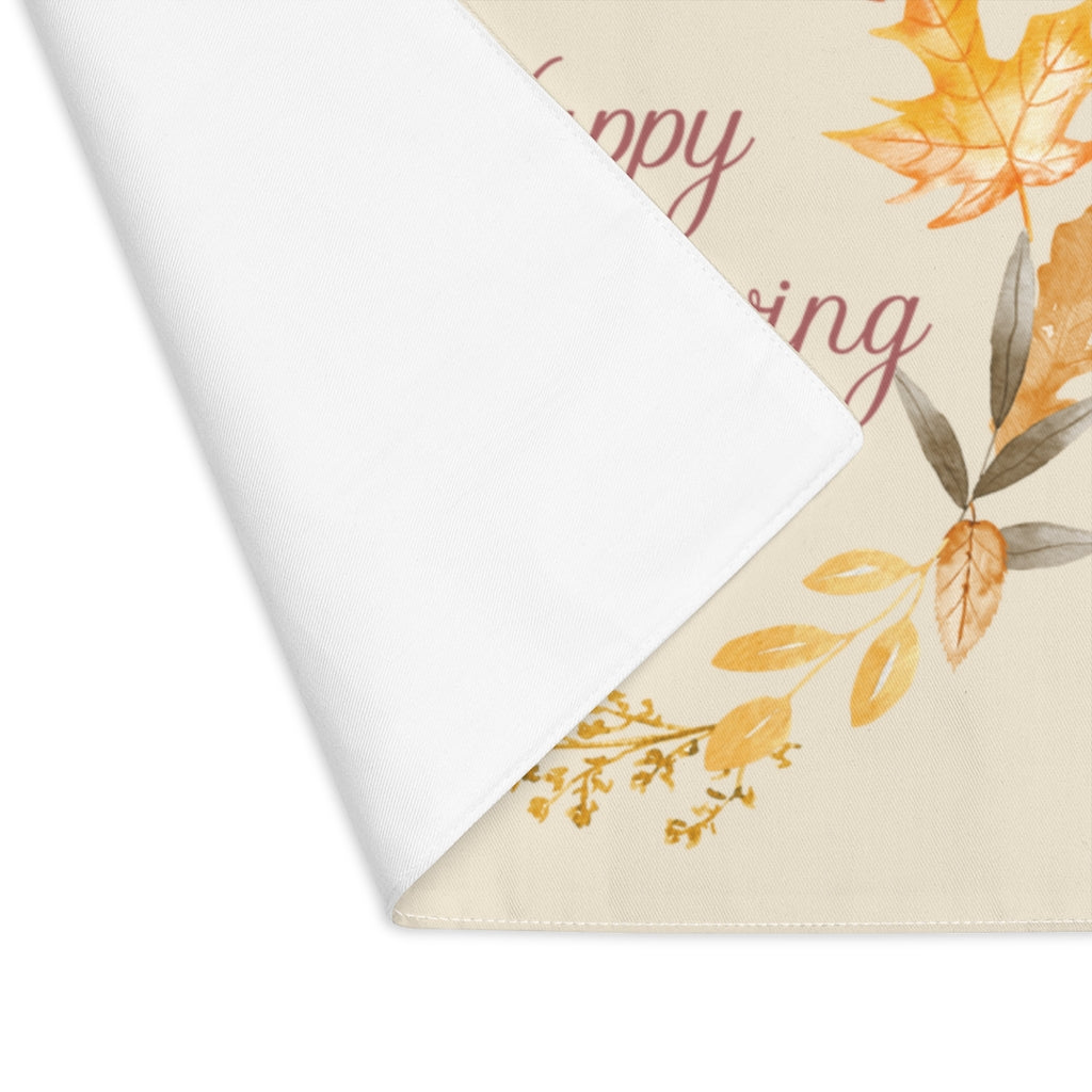 Lifestyle Details - Ecru Table Placemat - Watercolor Wreath - Happy Thanksgiving - Front View