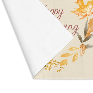Lifestyle Details - Ecru Table Placemat - Watercolor Wreath - Happy Thanksgiving - Flipped