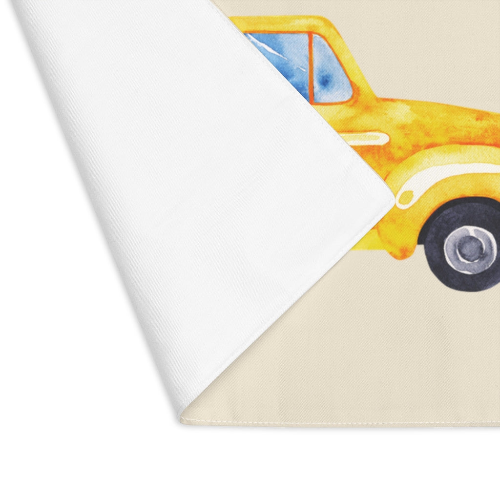 Lifestyle Details - Ecru Table Placemat - Yellow Rustic Autumn Truck - Front View