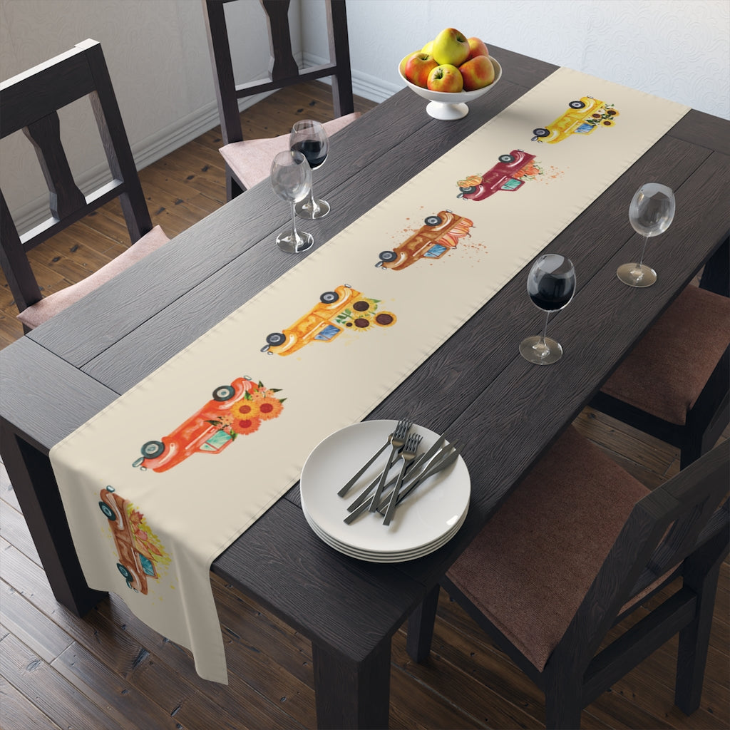 Lifestyle Details - Ecru Table Runner - Autumn Truck Arrangement - In Use