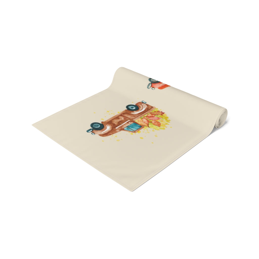 Lifestyle Details - Ecru Table Runner - Autumn Truck Arrangement - Front View