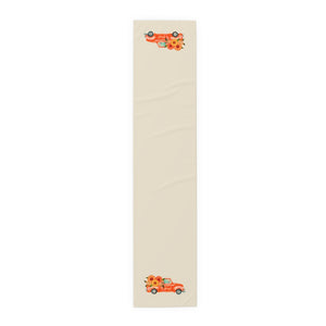 Lifestyle Details - Ecru Table Runner - Bright Orange Rustic Truck with Sunflowers - Small - Front View