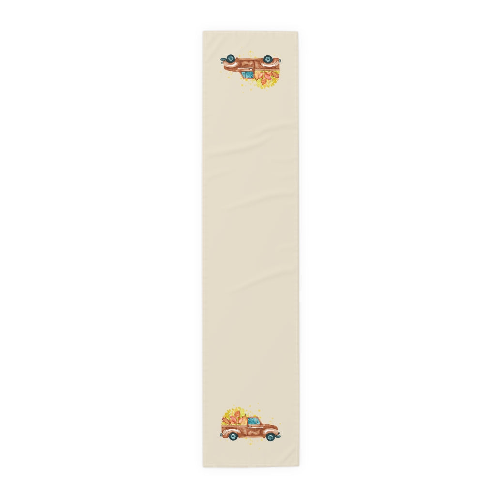 Lifestyle Details - Ecru Table Runner - Brown Rustic Truck with Leaves - Small - Front View