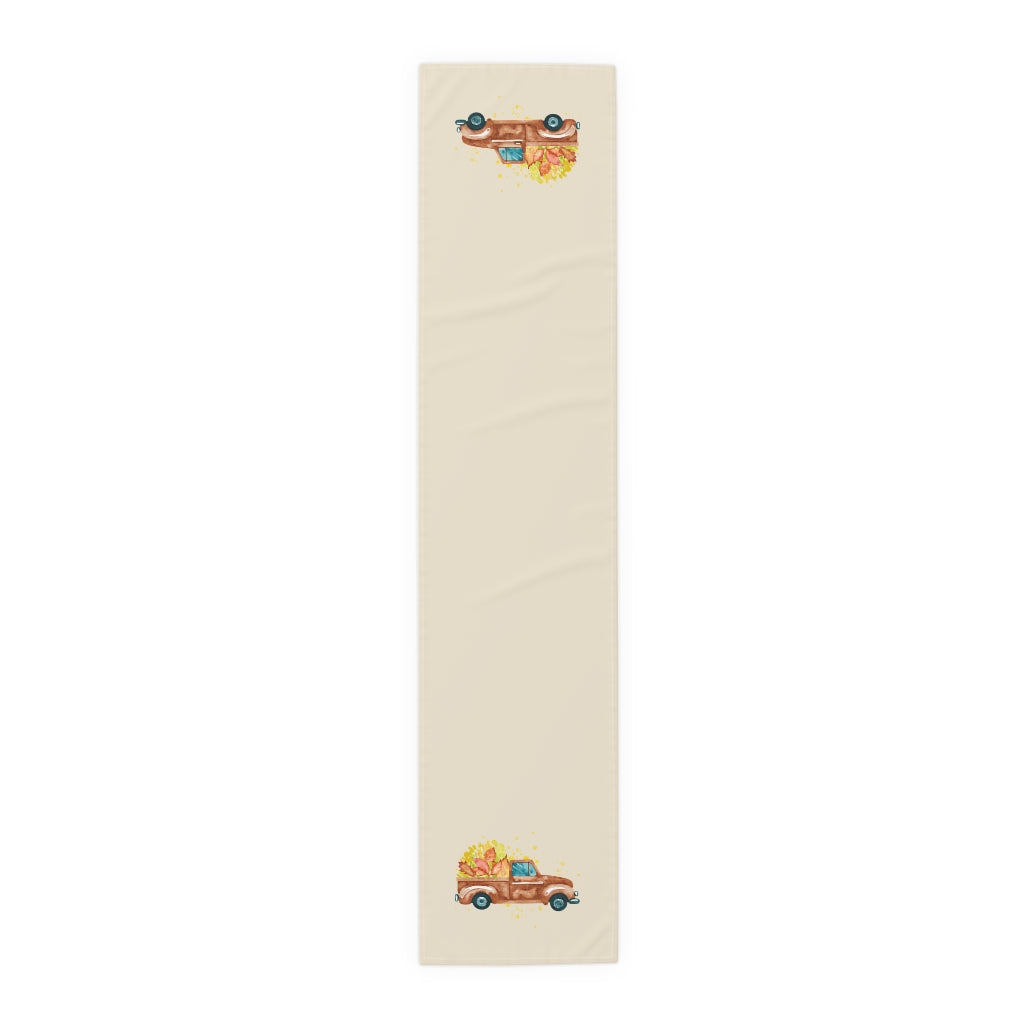 Lifestyle Details - Ecru Table Runner - Brown Rustic Truck with Leaves - Large - Front View