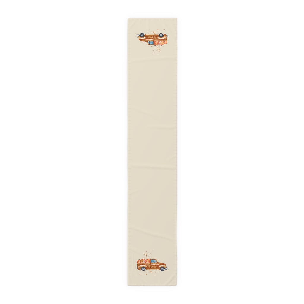 Lifestyle Details - Ecru Table Runner - Brown Rustic Truck with Pumpkins - Large - Front View