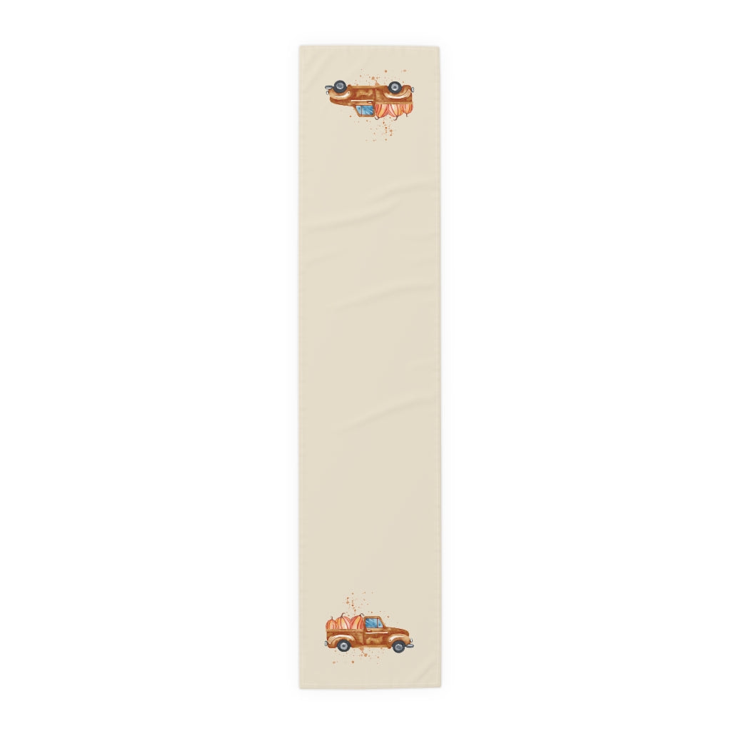 Lifestyle Details - Ecru Table Runner - Brown Rustic Truck with Pumpkins - Large - Front View