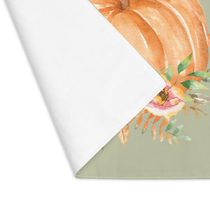 Lifestyle Details - Eucalyptus Table Placemat - Orange Pumpkins Watercolor Arrangement - Flipped
