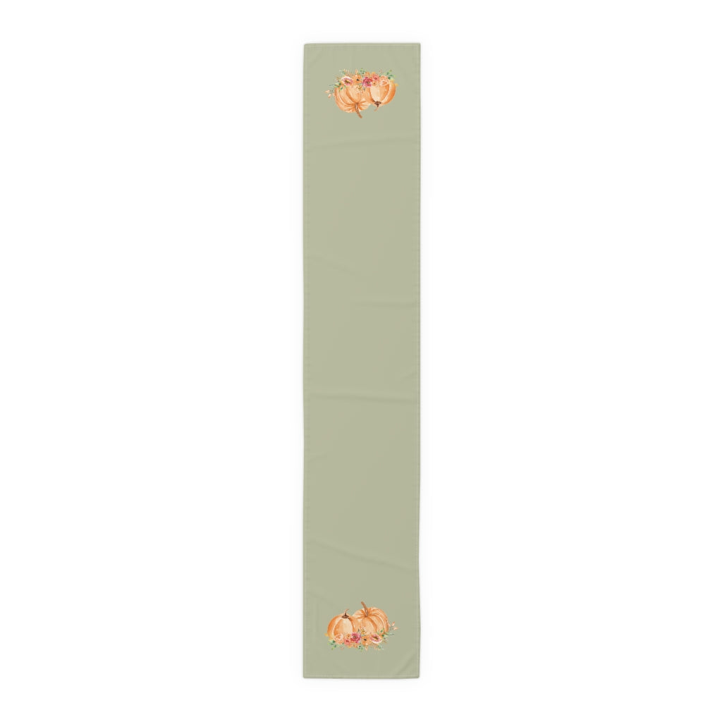 Lifestyle Details - Eucalyptus Table Runner - Orange Pumpkins Watercolor Arrangement - Large - Front View