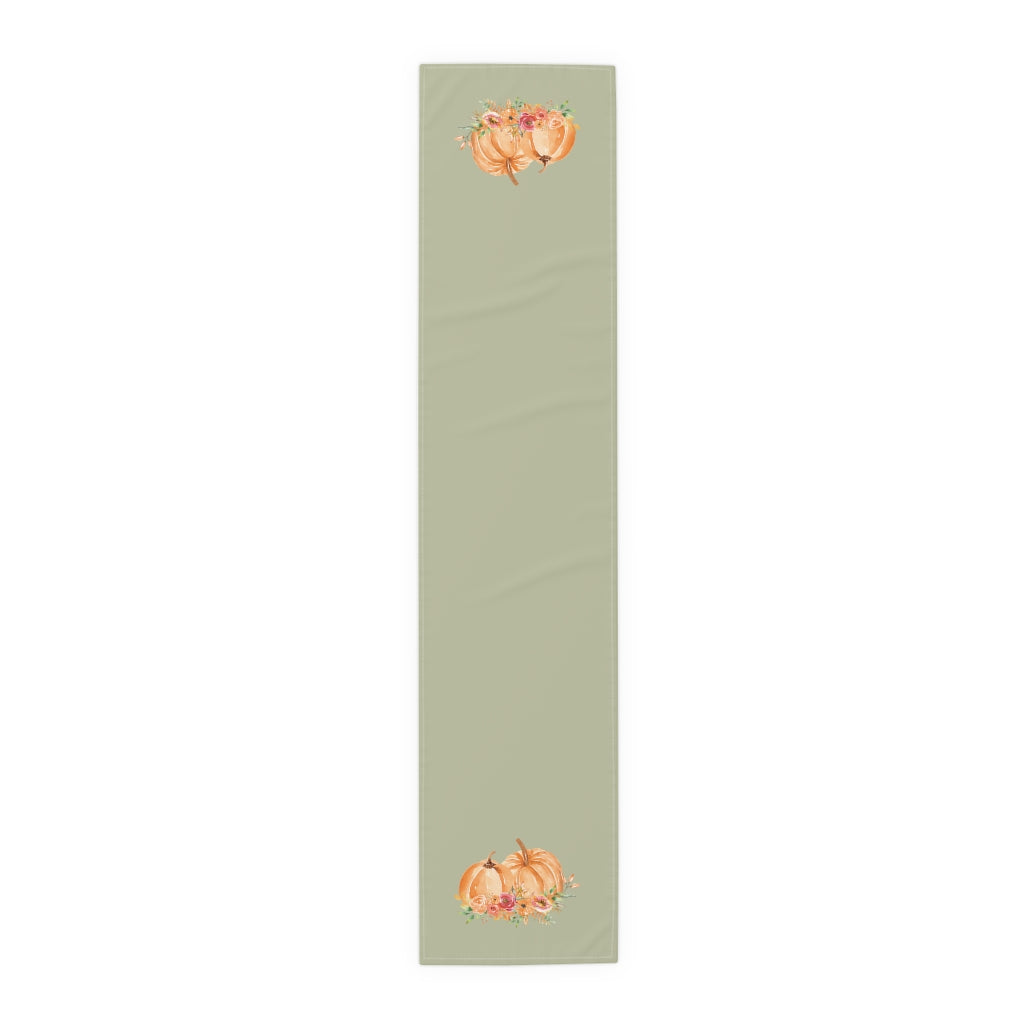 Lifestyle Details - Eucalyptus Table Runner - Orange Pumpkins Watercolor Arrangement - Large - Front View