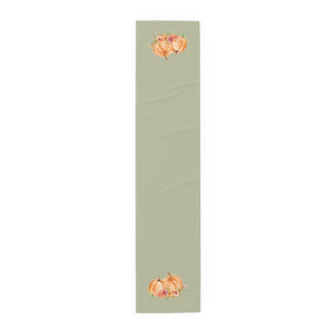 Lifestyle Details - Eucalyptus Table Runner - Orange Pumpkins Watercolor Arrangement - Small - Front View