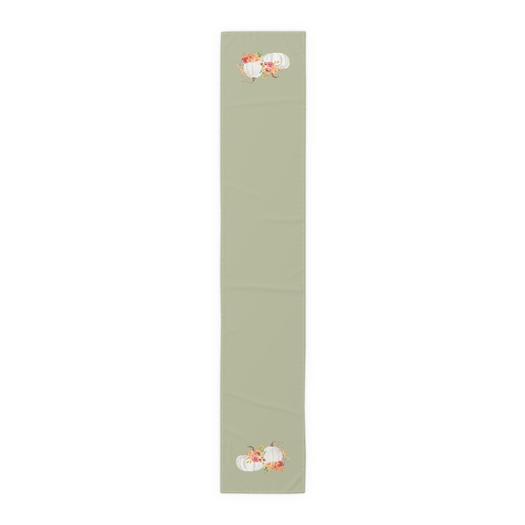 Lifestyle Details - Eucalyptus Table Runner - White Pumpkins Watercolor Arrangement - Large - Front View
