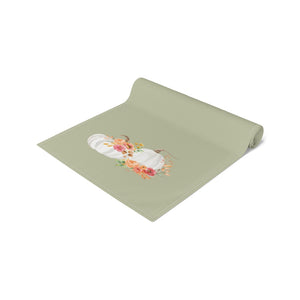 Lifestyle Details - Eucalyptus Table Runner - White Pumpkins Watercolor Arrangement - Rolled Up