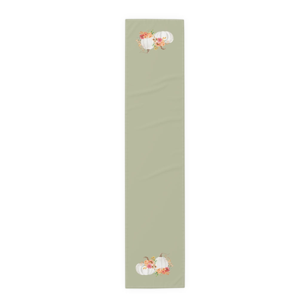 Lifestyle Details - Eucalyptus Table Runner - White Pumpkins Watercolor Arrangement - Large - Front View