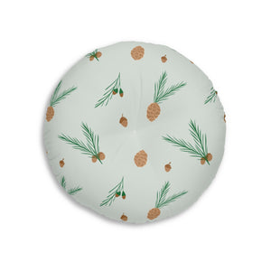 Lifestyle Details - Green Round Tufted Holiday Floor Pillow - Pinecones - 26x26 - Back View