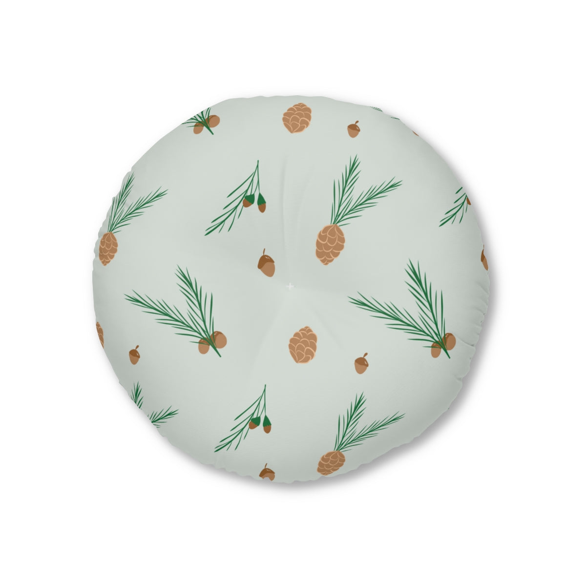 Lifestyle Details - Green Round Tufted Holiday Floor Pillow - Pinecones - 26x26 - Front View