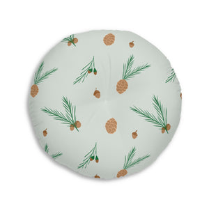 Lifestyle Details - Green Round Tufted Holiday Floor Pillow - Pinecones - 30x30 - Back View