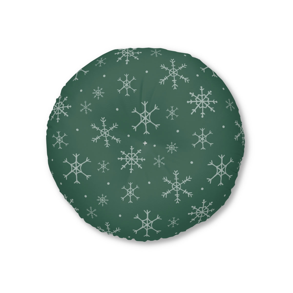 Lifestyle Details - Green Round Tufted Holiday Floor Pillow - Snowflakes - 26x26 - Front View