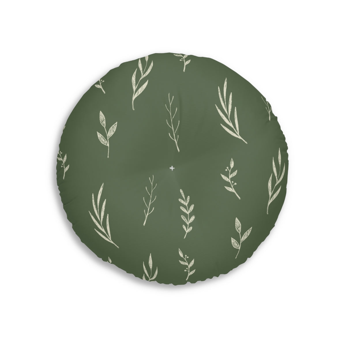 Lifestyle Details - Green Round Tufted Holiday Floor Pillow - White Garland - 26x26 - Front View
