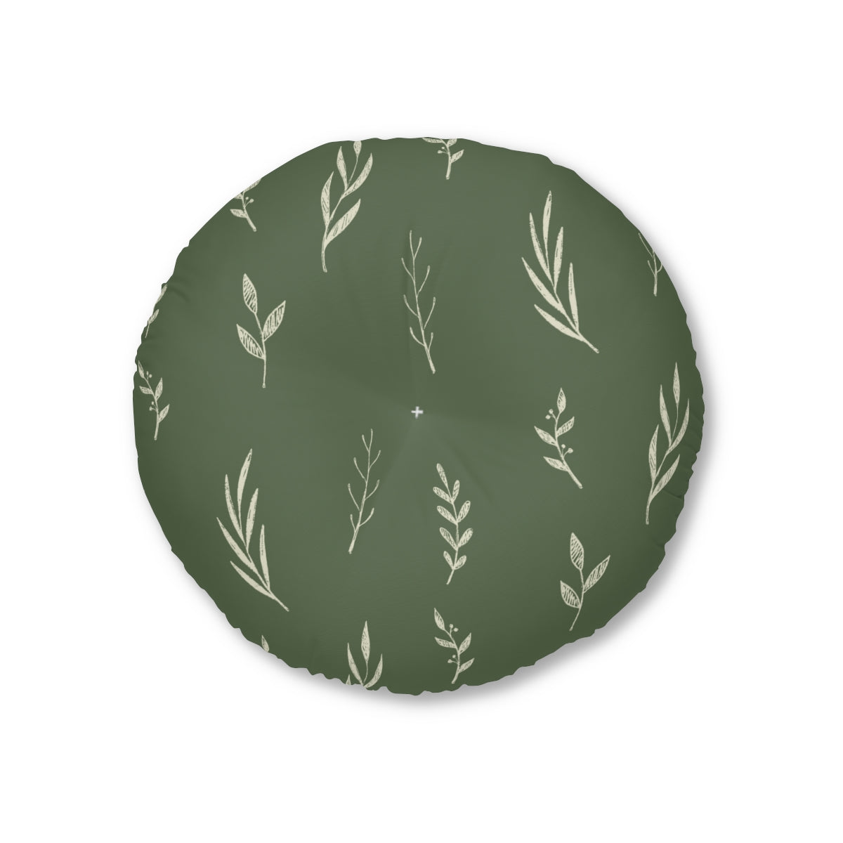 Lifestyle Details - Green Round Tufted Holiday Floor Pillow - White Garland - 26x26 - Front View